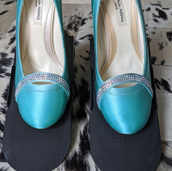 Turquoise satin Swarovski pumps - Picture 4 of 6